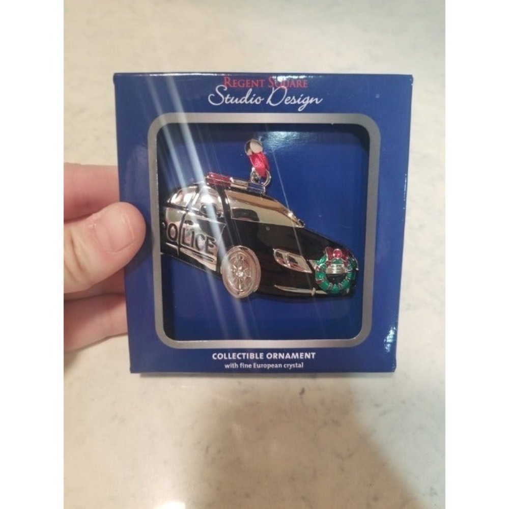 European Crystal Ornament Police Car by Studio Design New